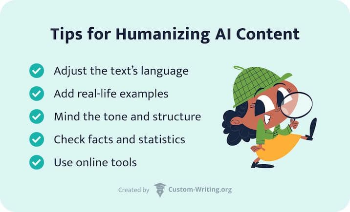 List of practical tips for humanizing AI content.